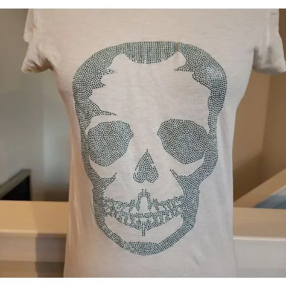 Zadig & Voltaire Embellished Skull Tee Size Medium - Picture 2 of 5